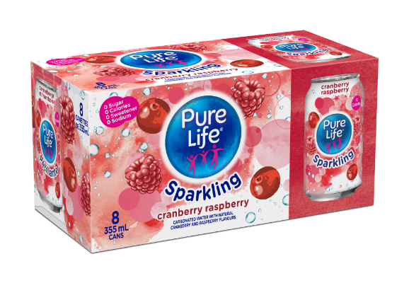 Pure Life Canada Sparkling Cranberry Raspberry 355mL Can 8pack English