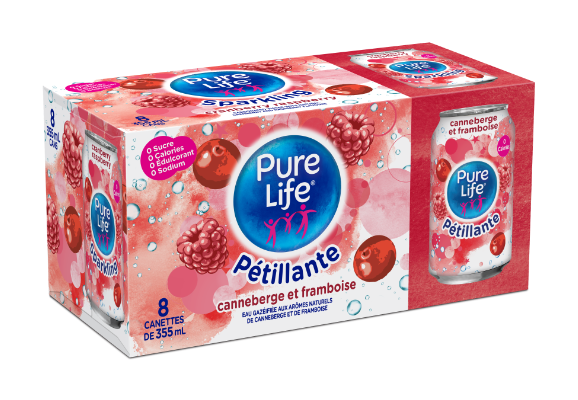 Pure Life Canada Sparkling Cranberry Raspberry 355mL Can 8pack French