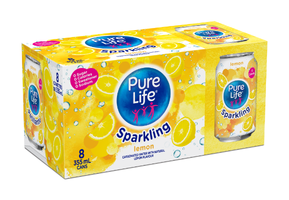 Pure Life Canada Sparkling Lemon 355mL Can 8pack English