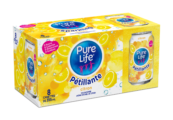Pure Life Canada Sparkling Lemon 355mL Can 8pack French