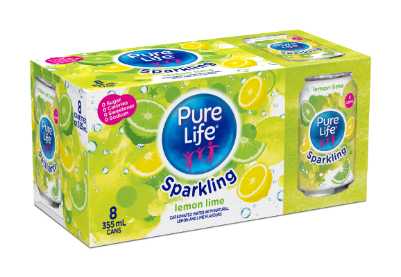 Pure Life Canada Sparkling Lemon Lime 355mL Can 8pack English