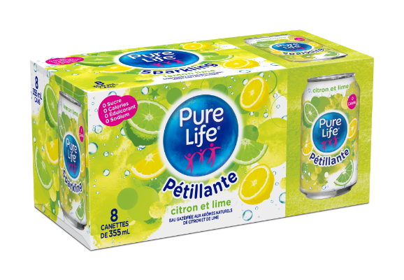 Pure Life Canada Sparkling Lemon Lime 355mL Can 8pack French
