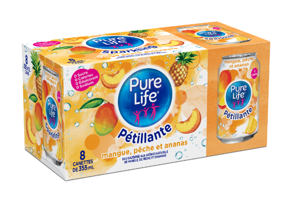 Pure Life Canada Sparkling Mango Peach Pineapple 355mL Can 8pack French 
