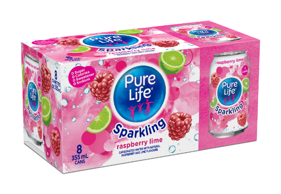 Pure Life Canada Sparkling Raspberry Lime 355mL Can 8pack English