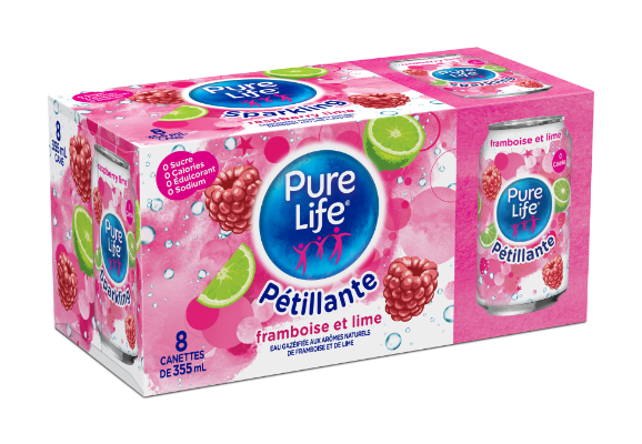 Pure Life Canada Sparkling Raspberry Lime 355mL Can 8pack French